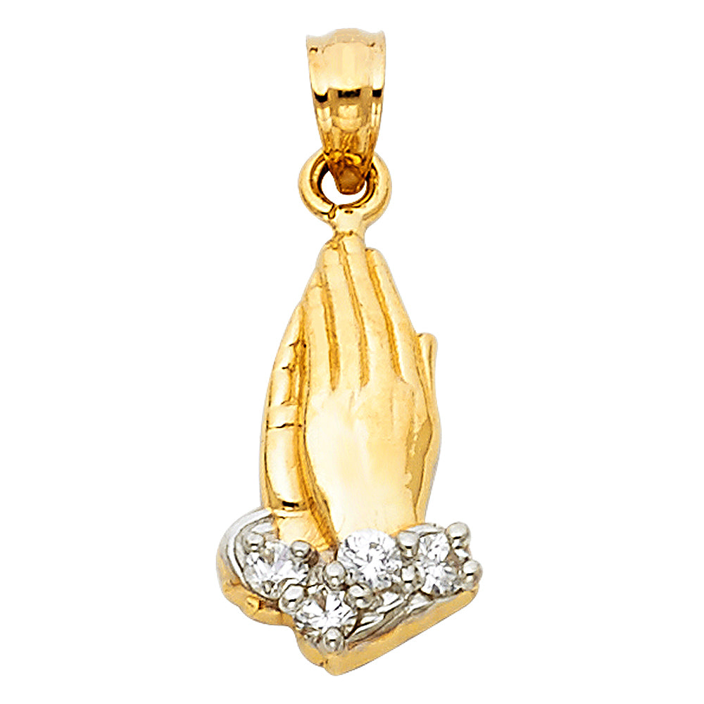 14K 2T CZ Praying Hands Pendant