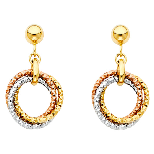 14K 3C Hanging 3 Ring Earrings
