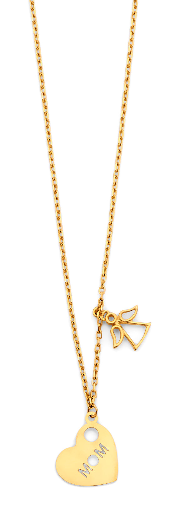 14KY Mom Heart & Angle Pendant Necklace